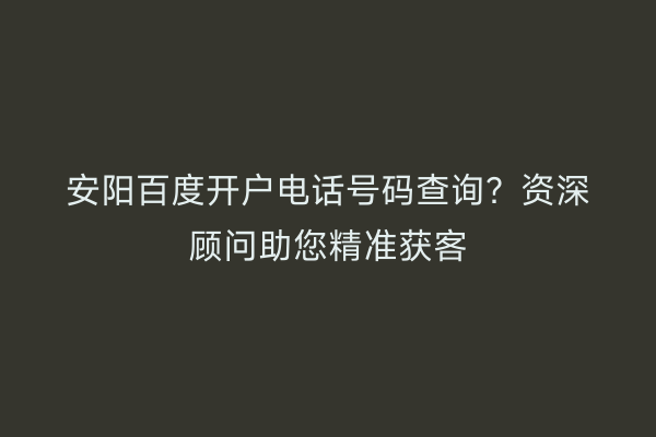 安阳百度开户电话号码查询？资深顾问助您精准获客