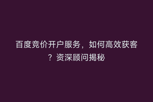 百度竞价开户服务,如何高效获客?资深顾问揭秘