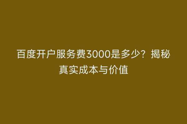 百度开户服务费3000是多少？揭秘真实成本与价值