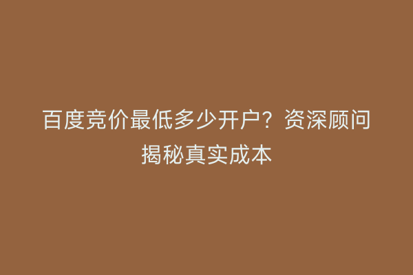百度竞价最低多少开户？资深顾问揭秘真实成本