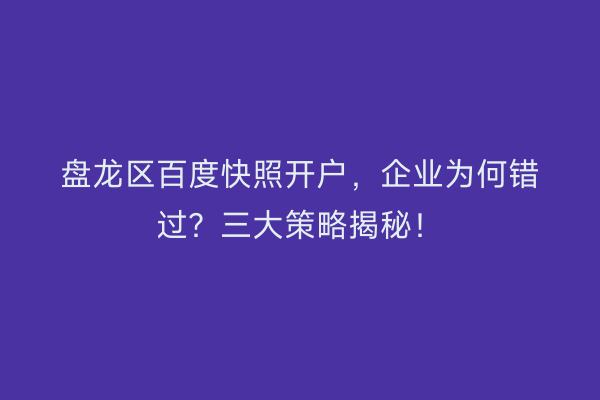 盘龙区百度快照开户,企业为何错过?三大策略揭秘!