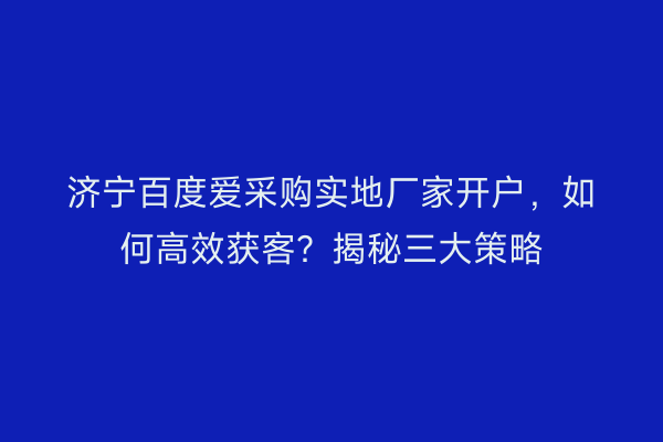 济宁百度爱采购实地厂家开户,如何高效获客?揭秘三大策略