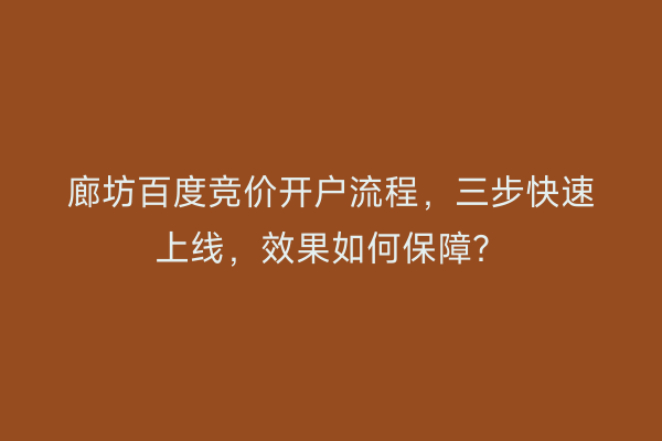 廊坊百度竞价开户流程,三步快速上线,效果如何保障?