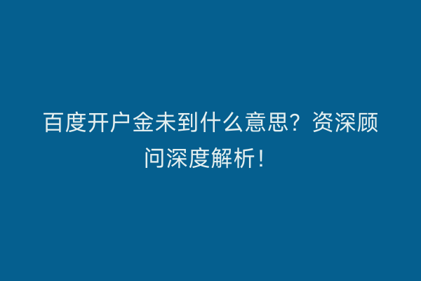 百度开户金未到什么意思？资深顾问深度解析！