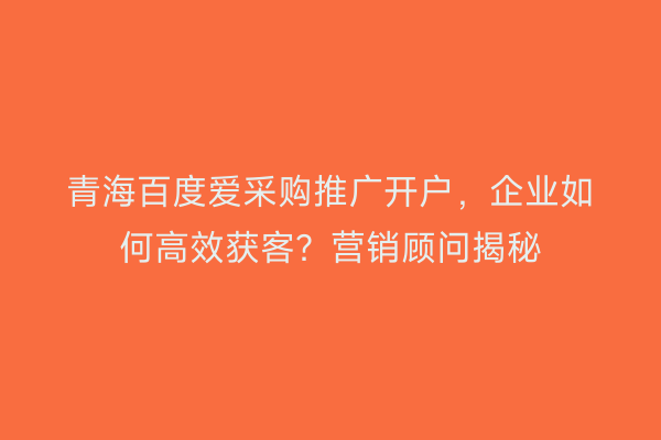 青海百度爱采购推广开户，企业如何高效获客？营销顾问揭秘
