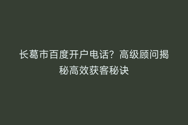 长葛市百度开户电话？高级顾问揭秘高效获客秘诀