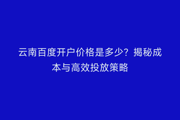 云南百度开户价格是多少?揭秘成本与高效投放策略