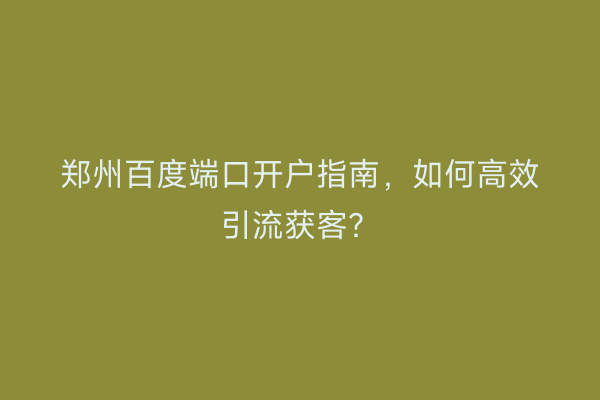 郑州百度端口开户指南，如何高效引流获客？