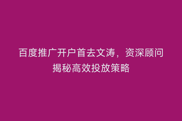 百度推广开户首去文涛，资深顾问揭秘高效投放策略