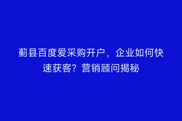 蓟县百度爱采购开户，企业如何快速获客？营销顾问揭秘