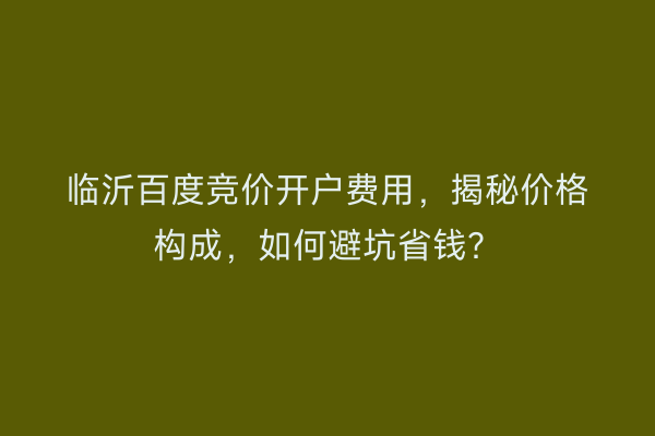 临沂百度竞价开户费用，揭秘价格构成，如何避坑省钱？