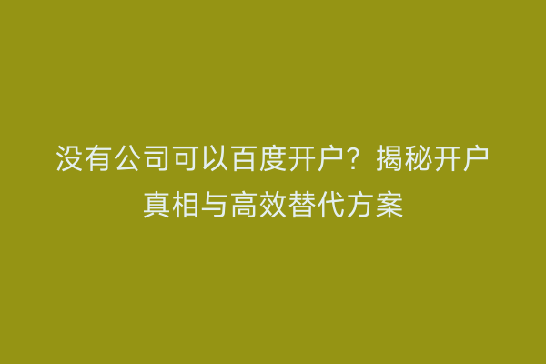 没有公司可以百度开户？揭秘开户真相与高效替代方案
