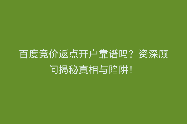 百度竞价返点开户靠谱吗？资深顾问揭秘真相与陷阱！