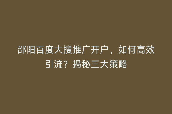 邵阳百度大搜推广开户，如何高效引流？揭秘三大策略