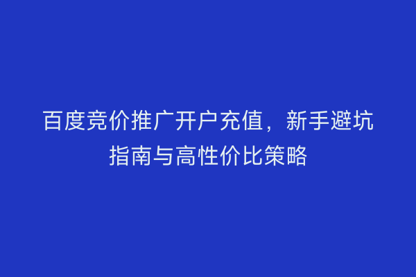 百度竞价推广开户充值，新手避坑指南与高性价比策略