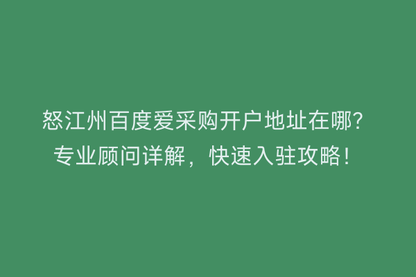 怒江州百度爱采购开户地址在哪?专业顾问详解,快速入驻攻略!