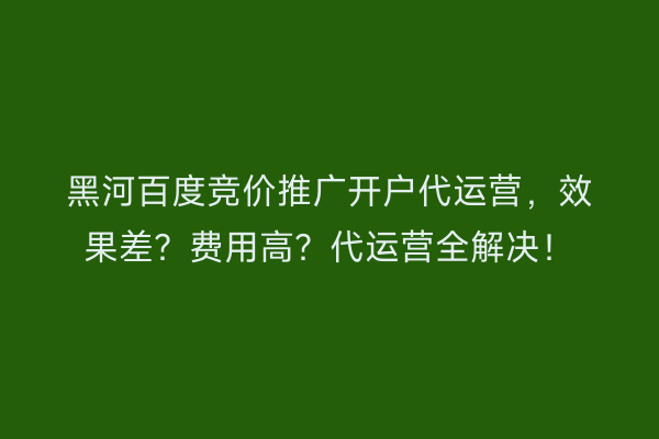 黑河百度竞价推广开户代运营，效果差？费用高？代运营全解决！