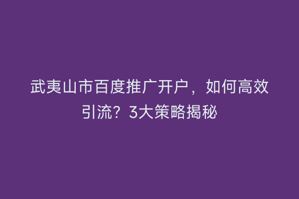 武夷山市百度推广开户，如何高效引流？3大策略揭秘