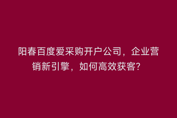 阳春百度爱采购开户公司，企业营销新引擎，如何高效获客？