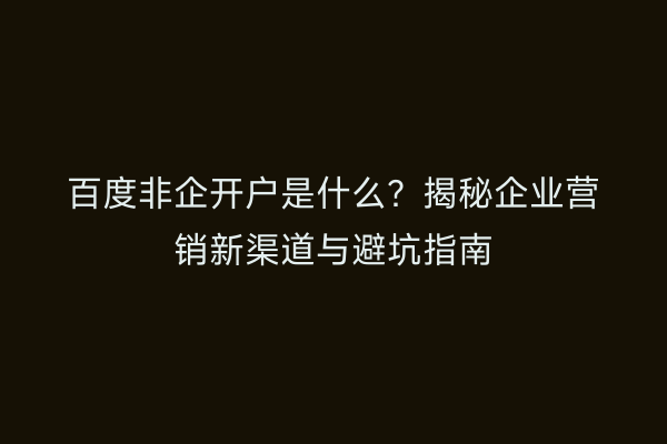 百度非企开户是什么？揭秘企业营销新渠道与避坑指南