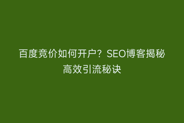 百度竞价如何开户？SEO博客揭秘高效引流秘诀