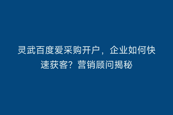 灵武百度爱采购开户，企业如何快速获客？营销顾问揭秘