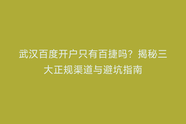 武汉百度开户只有百捷吗？揭秘三大正规渠道与避坑指南