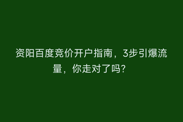 资阳百度竞价开户指南，3步引爆流量，你走对了吗？