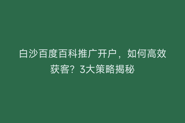 白沙百度百科推广开户,如何高效获客?3大策略揭秘