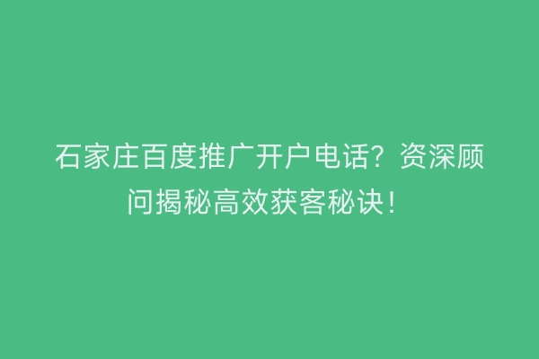 石家庄百度推广开户电话？资深顾问揭秘高效获客秘诀！