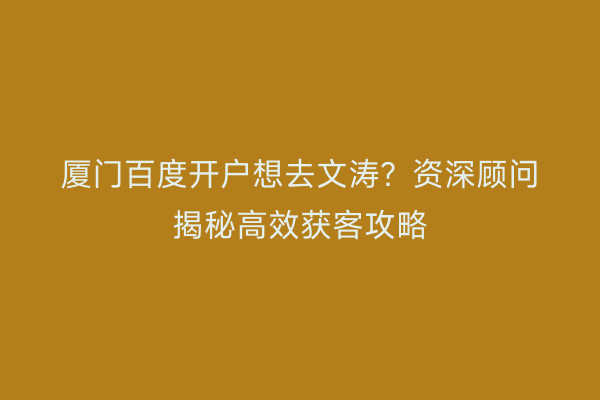 厦门百度开户想去文涛？资深顾问揭秘高效获客攻略