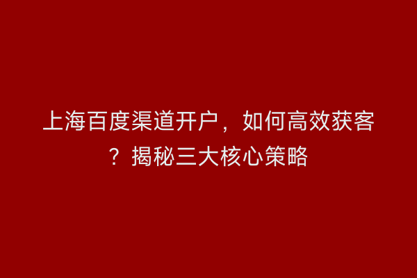 上海百度渠道开户，如何高效获客？揭秘三大核心策略