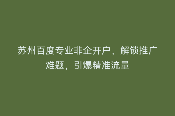 苏州百度专业非企开户,解锁推广难题,引爆精准流量