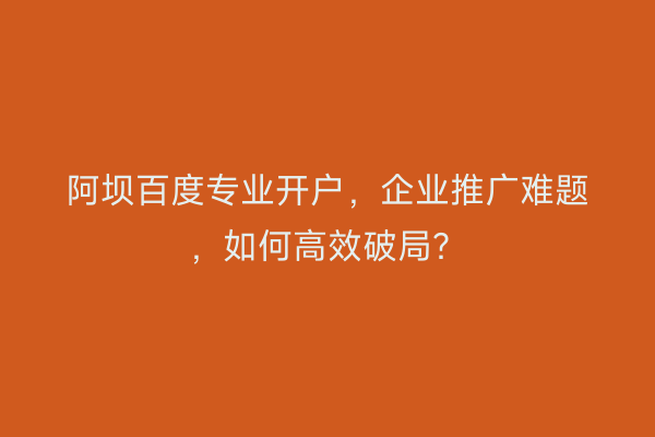 阿坝百度专业开户，企业推广难题，如何高效破局？