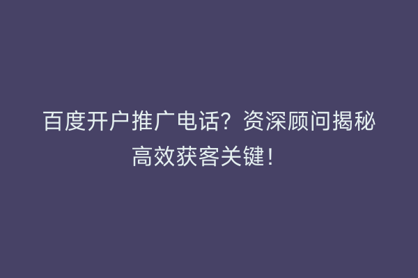 百度开户推广电话？资深顾问揭秘高效获客关键！