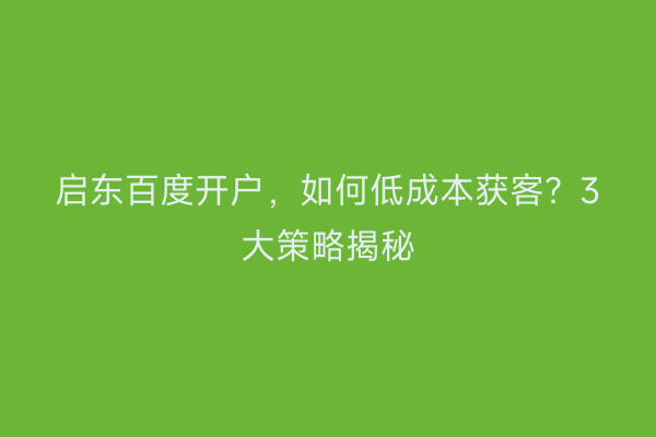 启东百度开户，如何低成本获客？3大策略揭秘