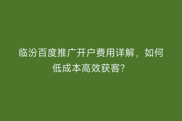 临汾百度推广开户费用详解,如何低成本高效获客?