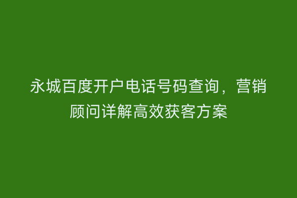 永城百度开户电话号码查询，营销顾问详解高效获客方案