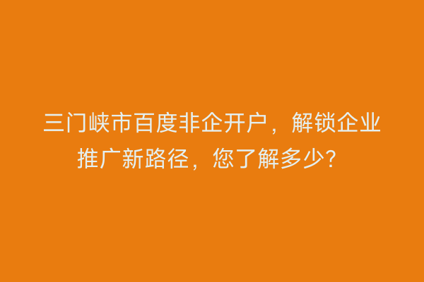 三门峡市百度非企开户，解锁企业推广新路径，您了解多少？