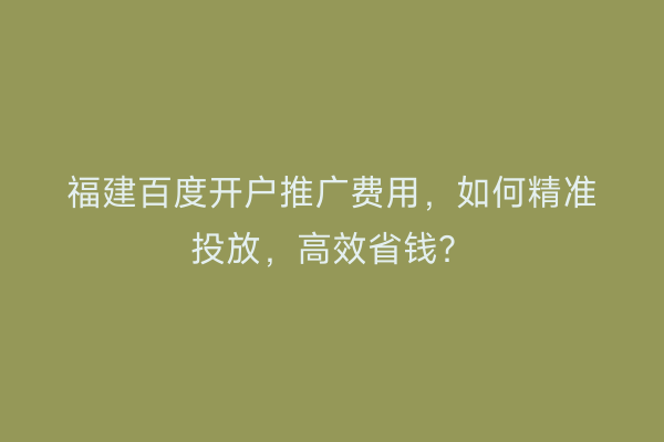 福建百度开户推广费用，如何精准投放，高效省钱？