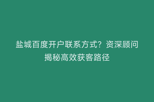 盐城百度开户联系方式?资深顾问揭秘高效获客路径