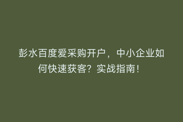彭水百度爱采购开户，中小企业如何快速获客？实战指南！