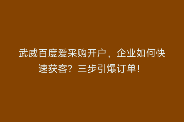 武威百度爱采购开户，企业如何快速获客？三步引爆订单！