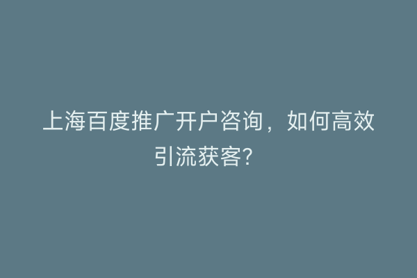 上海百度推广开户咨询，如何高效引流获客？
