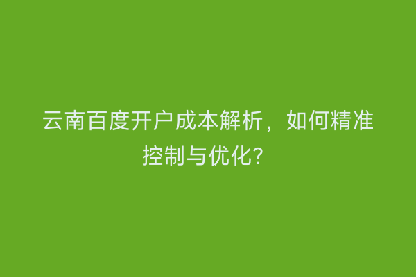 云南百度开户成本解析,如何精准控制与优化?
