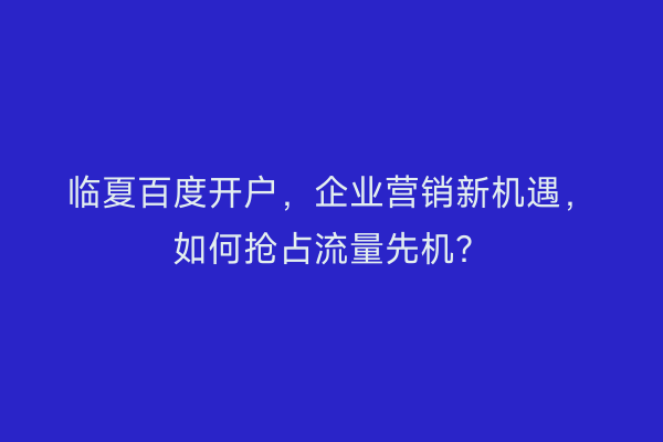 临夏百度开户，企业营销新机遇，如何抢占流量先机？
