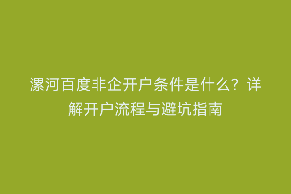 漯河百度非企开户条件是什么？详解开户流程与避坑指南