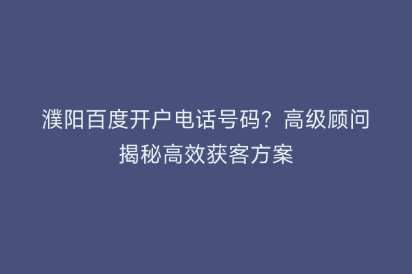 濮阳百度开户电话号码？高级顾问揭秘高效获客方案