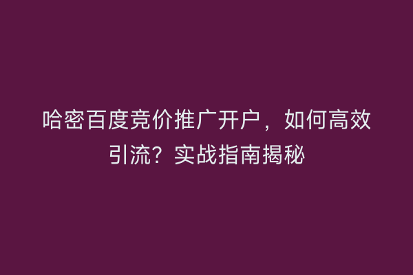 哈密百度竞价推广开户，如何高效引流？实战指南揭秘
