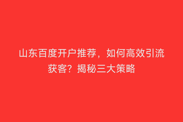 山东百度开户推荐，如何高效引流获客？揭秘三大策略